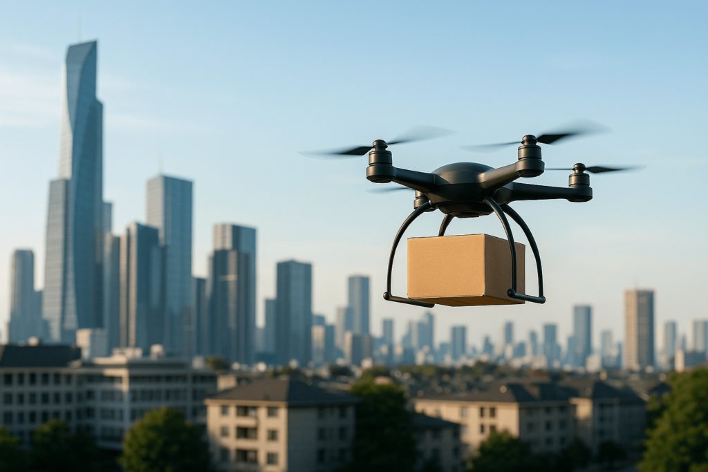 都会で物流ドローンが飛んでいる